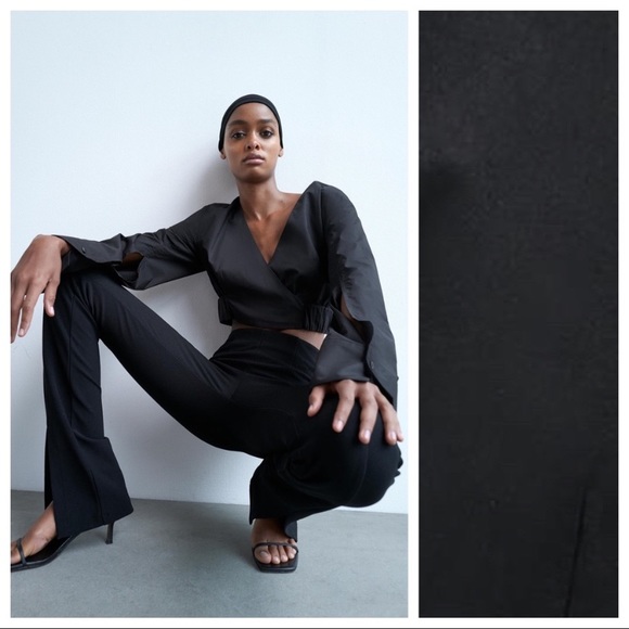 Zara Black Poplin Wrap Top - Picture 3 of 5